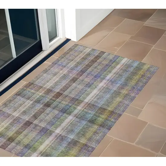 3' X 4' Gray Plaid Washable Non Skid Indoor Outdoor Area Rug Photo 1