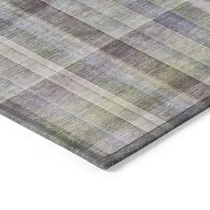 Photo of 3' X 4' Gray Plaid Washable Non Skid Indoor Outdoor Area Rug