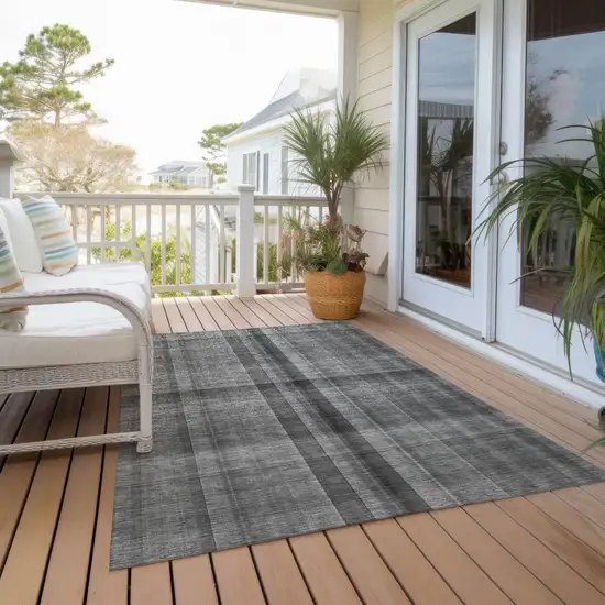 3' X 4' Gray Plaid Washable Non Skid Indoor Outdoor Area Rug Photo 8