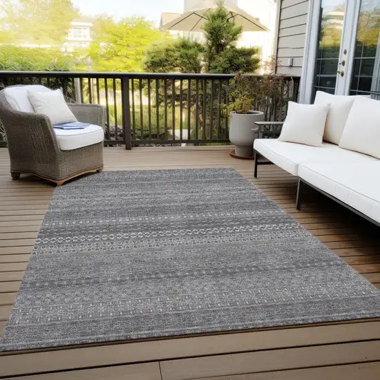 3' X 4' Gray Striped Washable Non Skid Indoor Outdoor Area Rug Photo 9