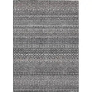 Photo of 3' X 4' Gray Striped Washable Non Skid Indoor Outdoor Area Rug