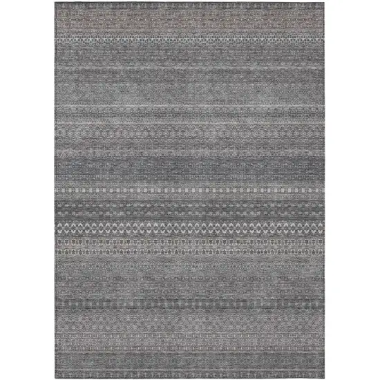 3' X 4' Gray Striped Washable Non Skid Indoor Outdoor Area Rug Photo 2