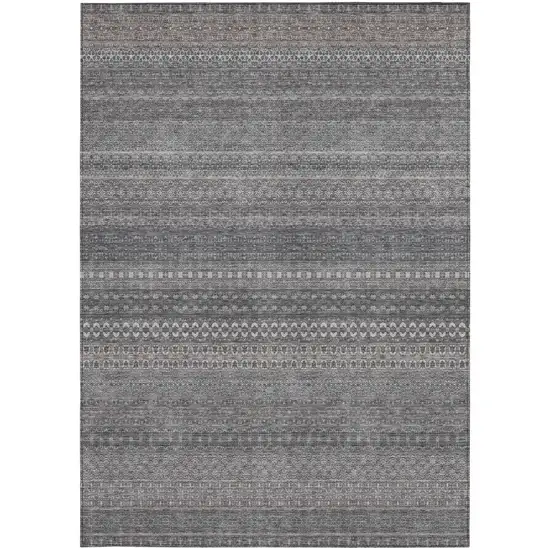 Gray Striped Washable Non Skid Indoor Outdoor Area Rug Photo 4