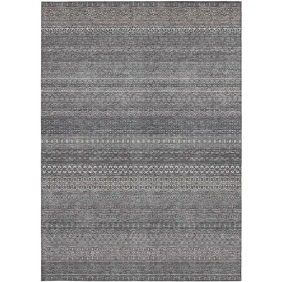 3' X 4' Gray Striped Washable Non Skid Indoor Outdoor Area Rug Photo 5