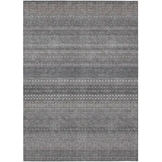 3' X 5' Gray Striped Washable Non Skid Indoor Outdoor Area Rug Photo 2