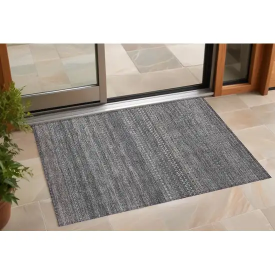 3' X 5' Gray Striped Washable Non Skid Indoor Outdoor Area Rug Photo 1