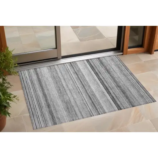 3' X 4' Gray Striped Washable Non Skid Indoor Outdoor Area Rug Photo 1