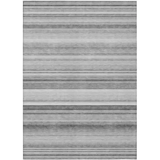 3' X 4' Gray Striped Washable Non Skid Indoor Outdoor Area Rug Photo 2