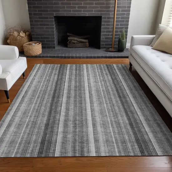 3' X 4' Gray Striped Washable Non Skid Indoor Outdoor Area Rug Photo 9