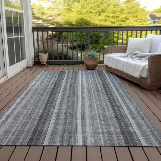 3' X 4' Gray Striped Washable Non Skid Indoor Outdoor Area Rug Photo 8