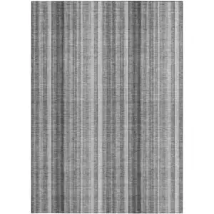 Photo of 3' X 4' Gray Striped Washable Non Skid Indoor Outdoor Area Rug