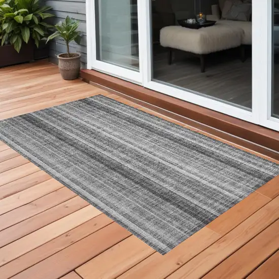 3' X 5' Gray Striped Washable Non Skid Indoor Outdoor Area Rug Photo 1