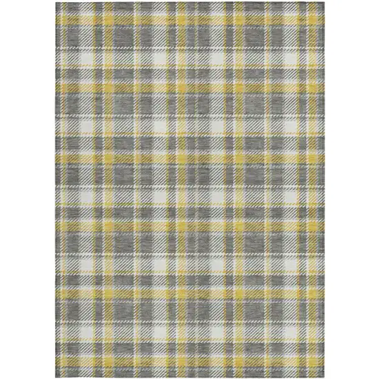 3' X 4' Gray Yellow and White Plaid Washable Non Skid Indoor Outdoor Area Rug Photo 5