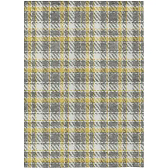 3' X 4' Gray Yellow and White Plaid Washable Non Skid Indoor Outdoor Area Rug Photo 2