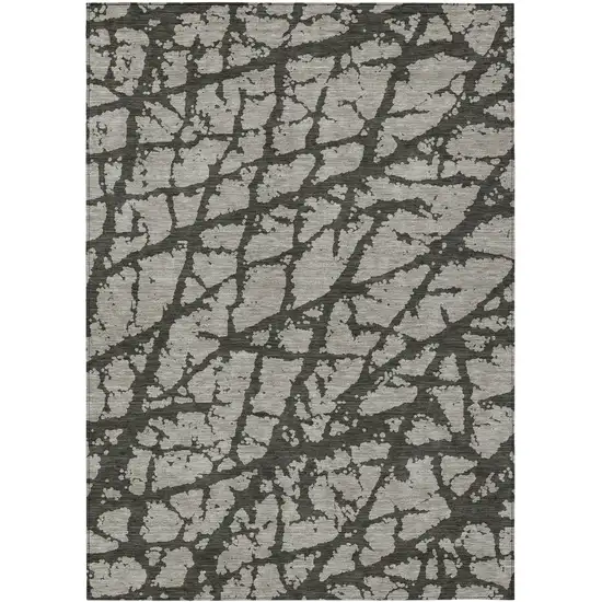 3' X 4' Gray and Black Abstract Washable Non Skid Indoor Outdoor Area Rug Photo 2