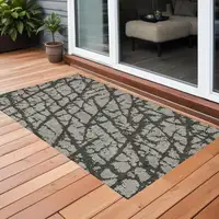 Photo of 3' X 4' Gray and Black Abstract Washable Non Skid Indoor Outdoor Area Rug