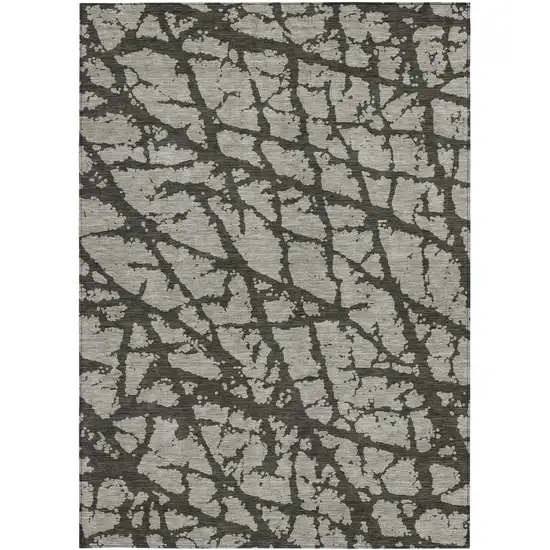 Gray and Black Abstract Washable Non Skid Indoor Outdoor Area Rug Photo 4