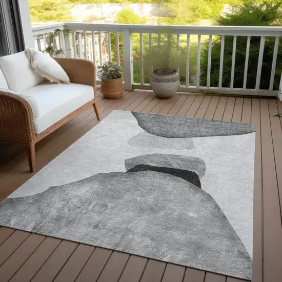 3' X 4' Gray and Black Abstract Washable Non Skid Indoor Outdoor Area Rug Photo 8