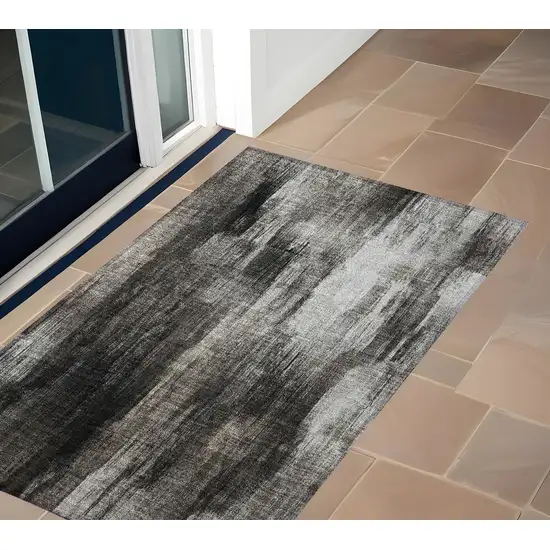 Gray and Black Abstract Washable Non Skid Indoor Outdoor Area Rug Photo 1