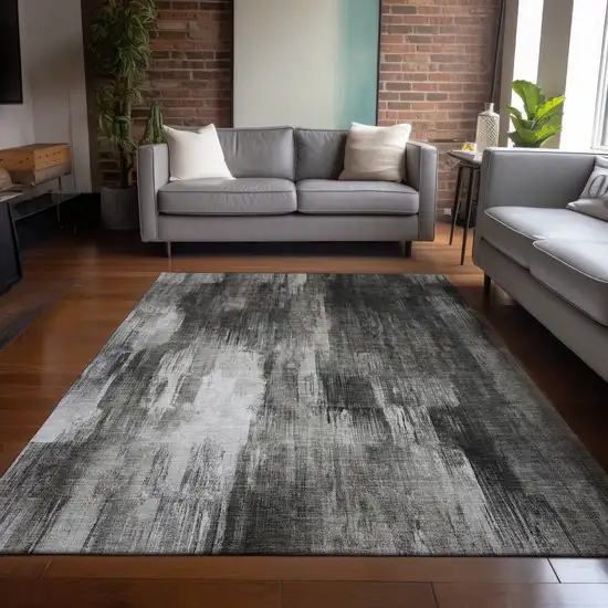 3' X 4' Gray and Black Abstract Washable Non Skid Indoor Outdoor Area Rug Photo 9