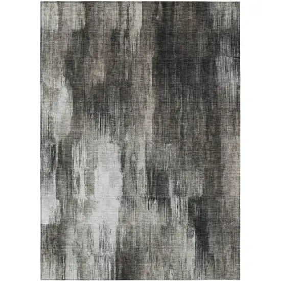 3' X 4' Gray and Black Abstract Washable Non Skid Indoor Outdoor Area Rug Photo 2