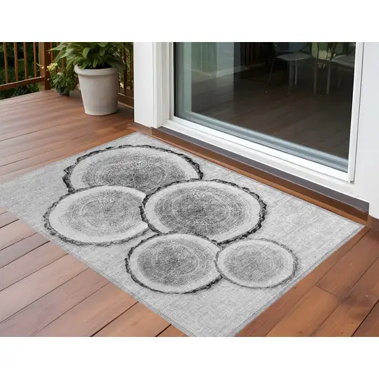 Gray and Black Faux Bois Washable Non Skid Indoor Outdoor Area Rug Photo 1