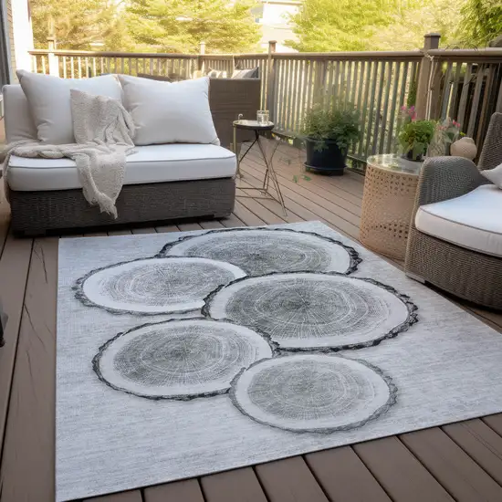 Gray and Black Faux Bois Washable Non Skid Indoor Outdoor Area Rug Photo 6