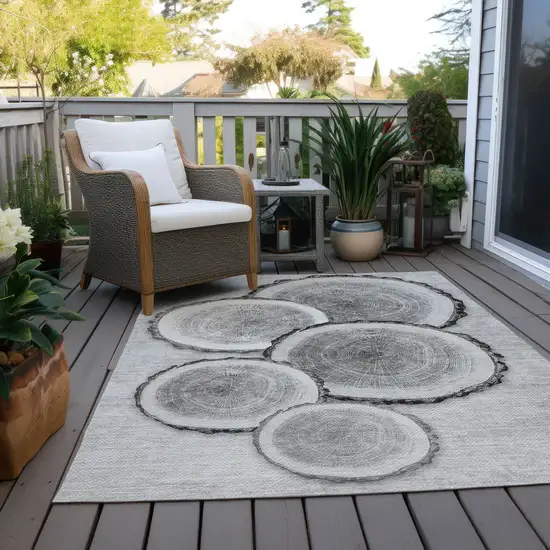 3' X 4' Gray and Black Faux Bois Washable Non Skid Indoor Outdoor Area Rug Photo 9