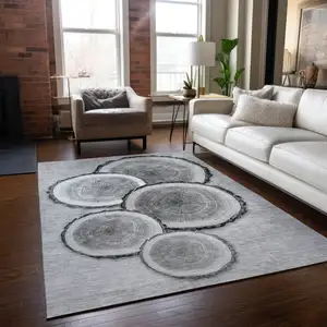 Photo of 3' X 4' Gray and Black Faux Bois Washable Non Skid Indoor Outdoor Area Rug