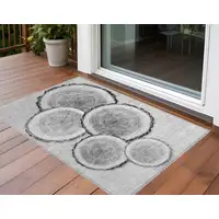 Photo of 3' X 5' Gray and Black Faux Bois Washable Non Skid Indoor Outdoor Area Rug