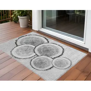 Photo of 3' X 5' Gray and Black Faux Bois Washable Non Skid Indoor Outdoor Area Rug