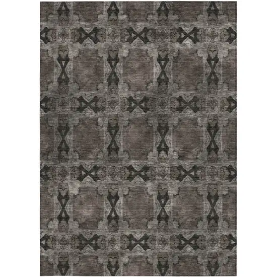 Gray and Black Floral Medallion Washable Non Skid Indoor Outdoor Area Rug Photo 5