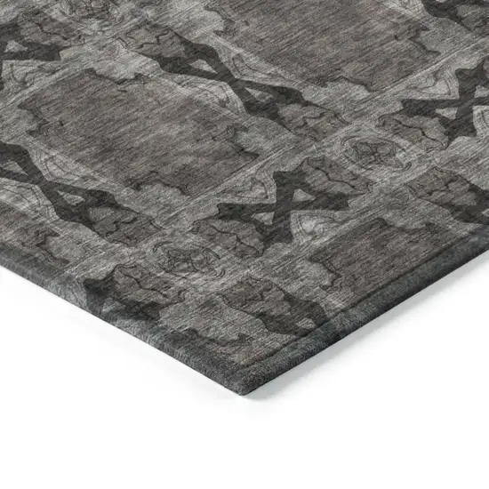 3' X 4' Gray and Black Floral Medallion Washable Non Skid Indoor Outdoor Area Rug Photo 7