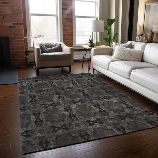 3' X 4' Gray and Black Floral Medallion Washable Non Skid Indoor Outdoor Area Rug Photo 9