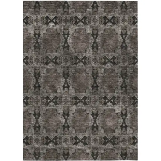 3' X 4' Gray and Black Floral Medallion Washable Non Skid Indoor Outdoor Area Rug Photo 2