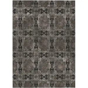 Photo of 3' X 4' Gray and Black Floral Medallion Washable Non Skid Indoor Outdoor Area Rug