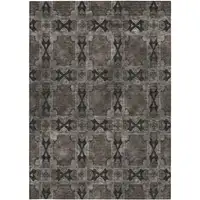 Photo of 3' X 5' Gray and Black Floral Medallion Washable Non Skid Indoor Outdoor Area Rug