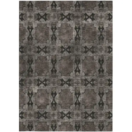 Gray and Black Floral Medallion Washable Non Skid Indoor Outdoor Area Rug Photo 4