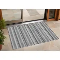 Photo of 3' X 4' Gray and Black Striped Washable Non Skid Indoor Outdoor Area Rug