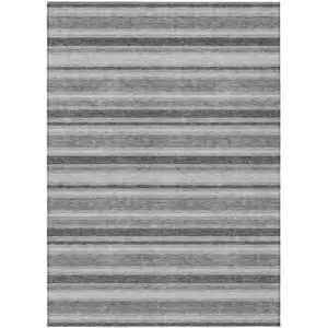 Photo of 3' X 4' Gray and Black Striped Washable Non Skid Indoor Outdoor Area Rug