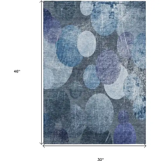 3' X 4' Gray and Blue Abstract Washable Non Skid Indoor Outdoor Area Rug Photo 3