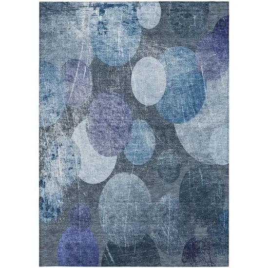 Gray and Blue Abstract Washable Non Skid Indoor Outdoor Area Rug Photo 5