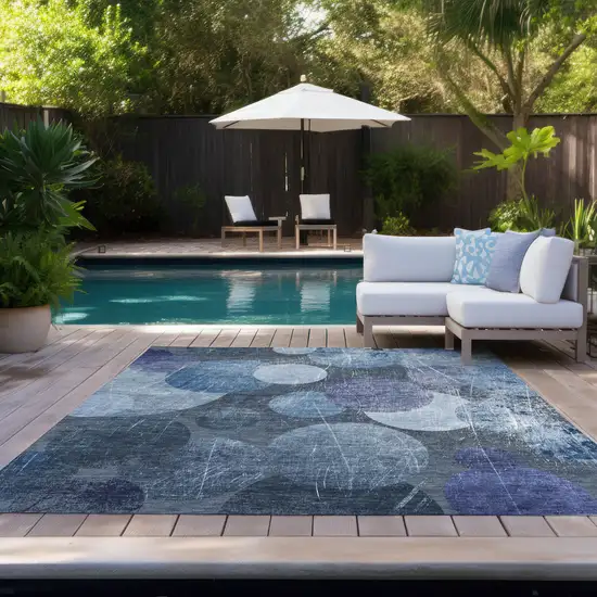 3' X 4' Gray and Blue Abstract Washable Non Skid Indoor Outdoor Area Rug Photo 9