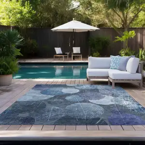 Photo of 3' X 4' Gray and Blue Abstract Washable Non Skid Indoor Outdoor Area Rug