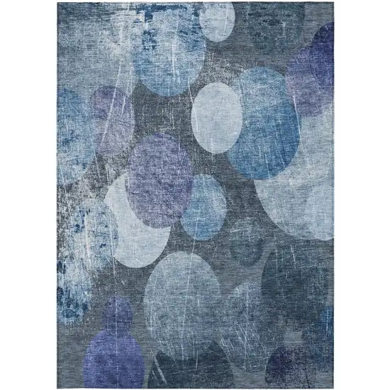 3' X 4' Gray and Blue Abstract Washable Non Skid Indoor Outdoor Area Rug Photo 2