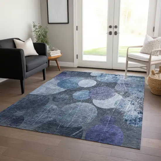 3' X 4' Gray and Blue Abstract Washable Non Skid Indoor Outdoor Area Rug Photo 7