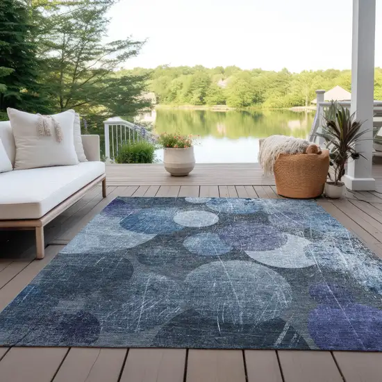 Gray and Blue Abstract Washable Non Skid Indoor Outdoor Area Rug Photo 8