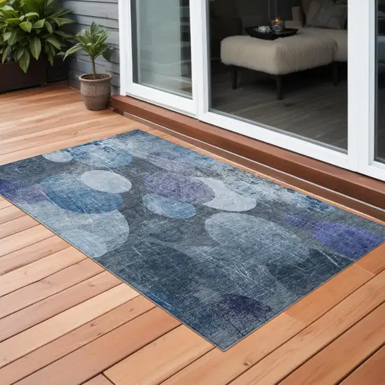 Gray and Blue Abstract Washable Non Skid Indoor Outdoor Area Rug Photo 1