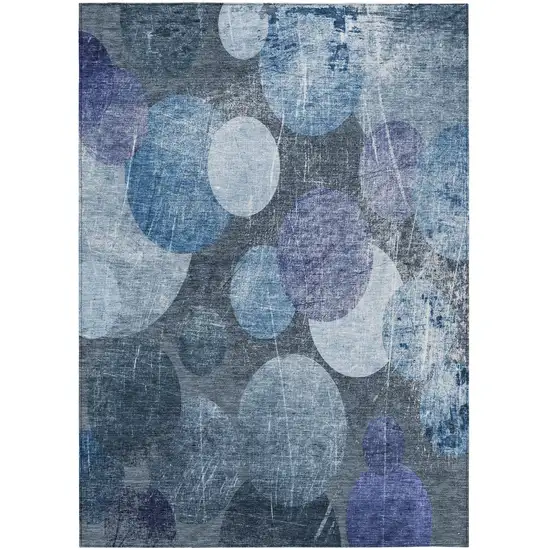 Gray and Blue Abstract Washable Non Skid Indoor Outdoor Area Rug Photo 2