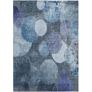 Photo of 3' X 5' Gray and Blue Abstract Washable Non Skid Indoor Outdoor Area Rug